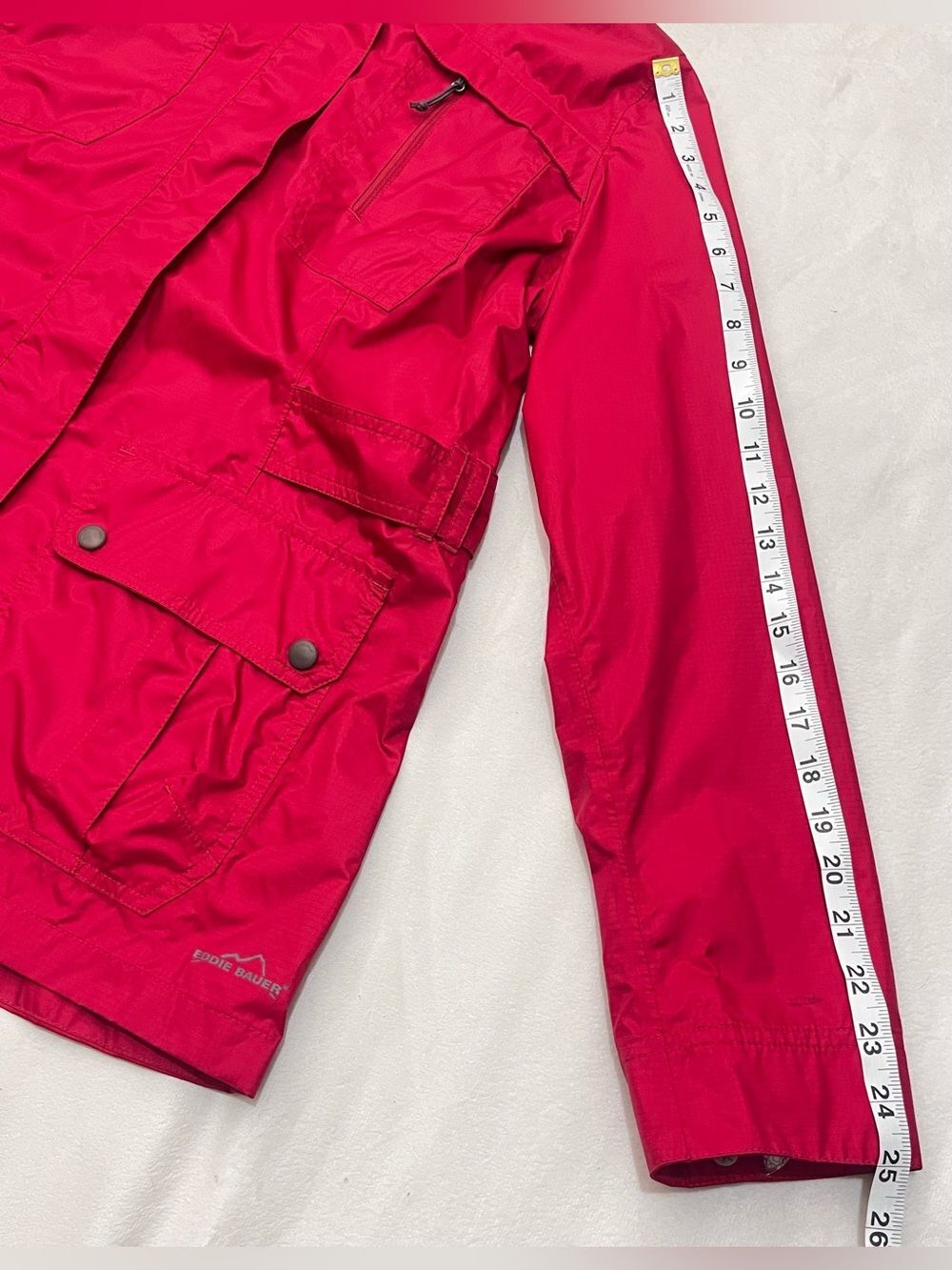 Eddie Bauer WeatherEdge Plus Vibrant Red Hooded Waterproof Rain Jacket Womens XL - Picture 7 of 16